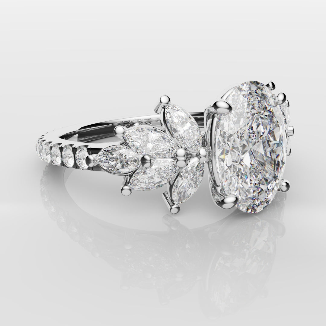 Oval Diamond Engagement Ring With Marquise Detailing