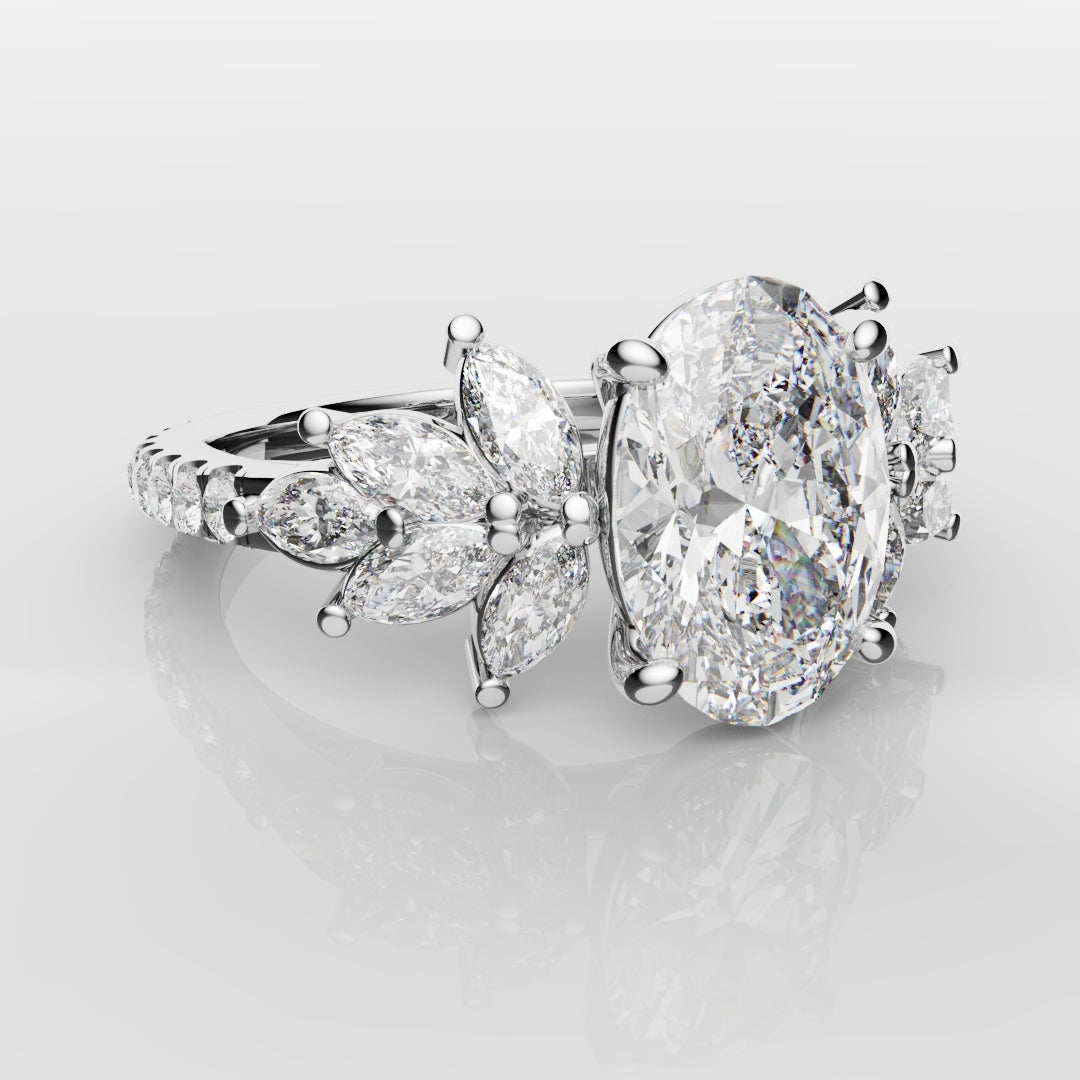 Oval Diamond Engagement Ring With Marquise Detailing
