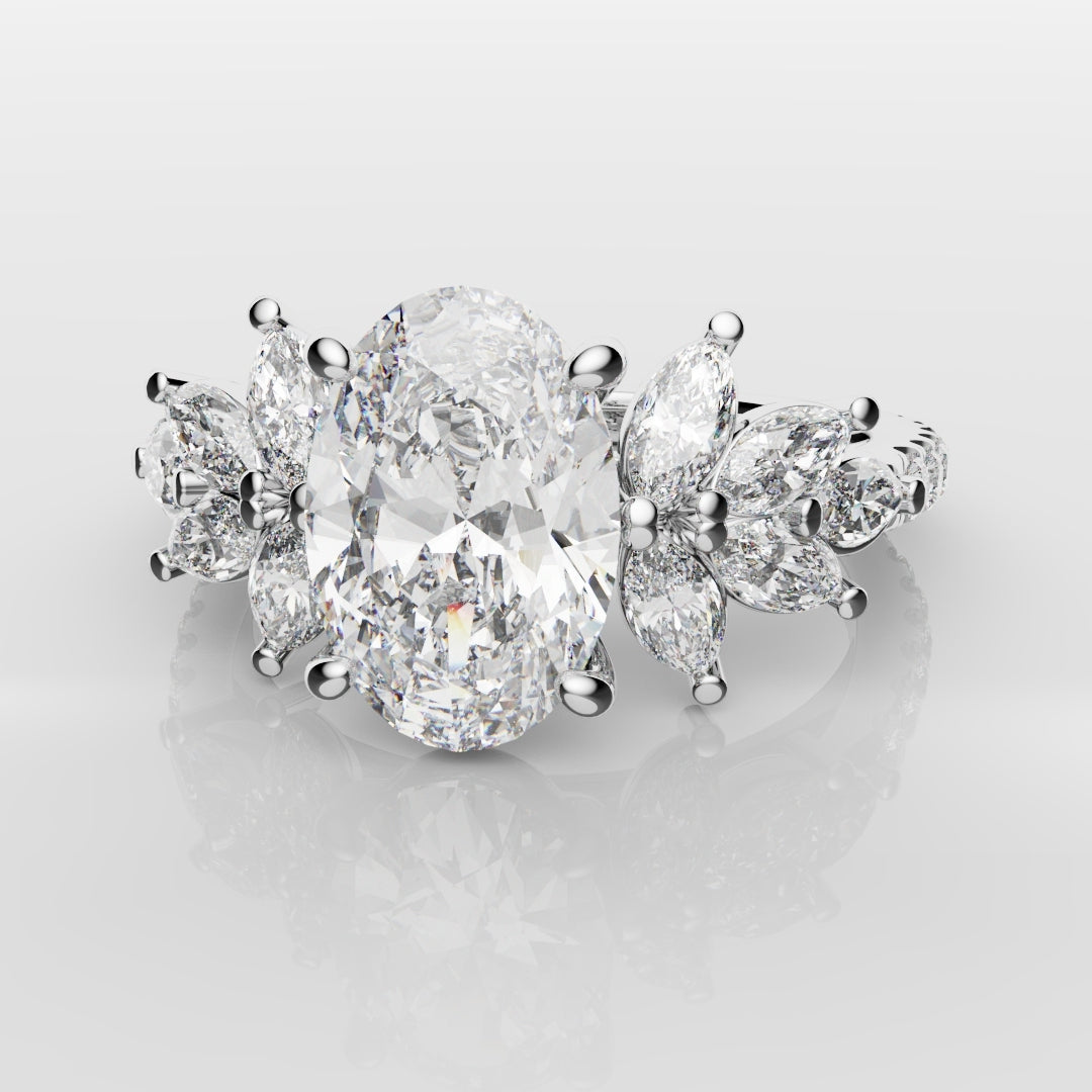 Oval Diamond Engagement Ring With Marquise Detailing