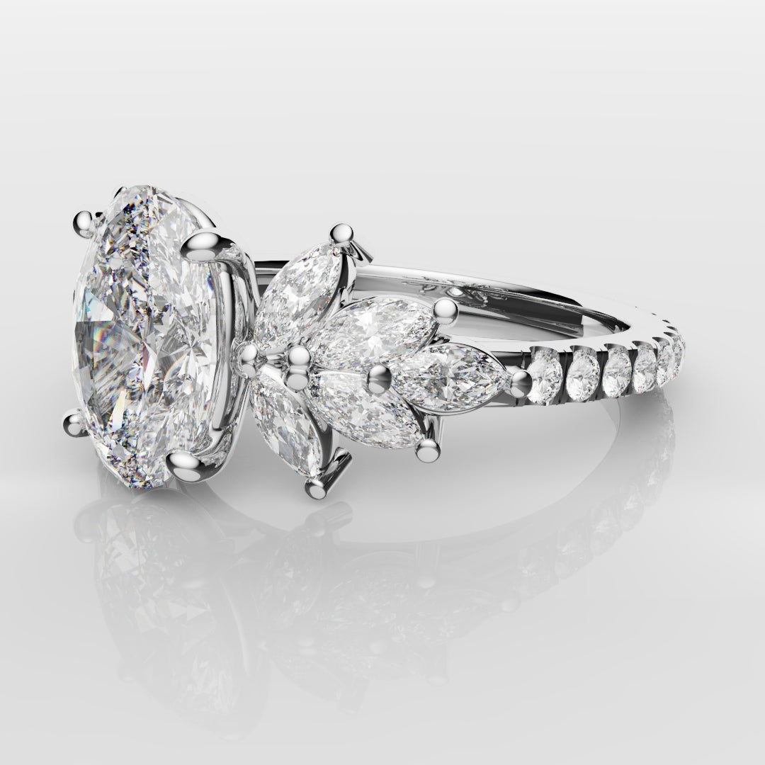 Oval Diamond Engagement Ring With Marquise Detailing