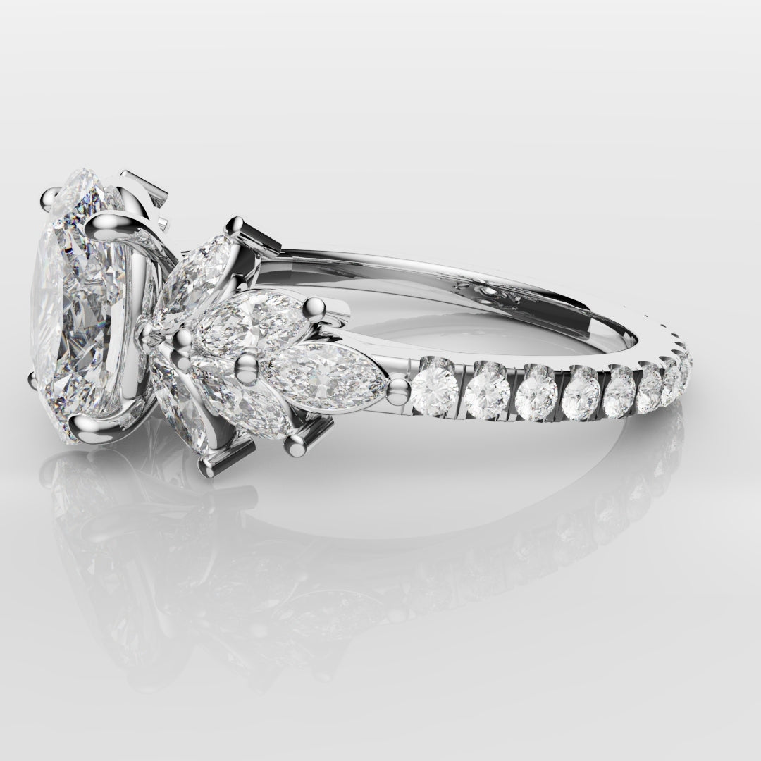 Oval Diamond Engagement Ring With Marquise Detailing