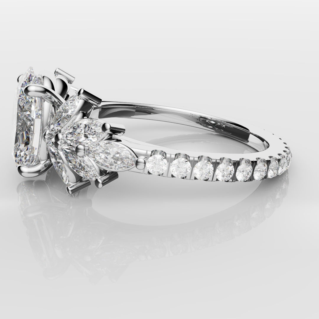 Oval Diamond Engagement Ring With Marquise Detailing