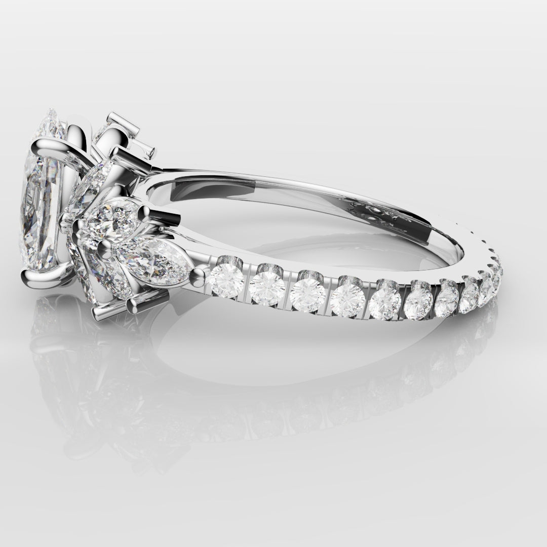 Oval Diamond Engagement Ring With Marquise Detailing