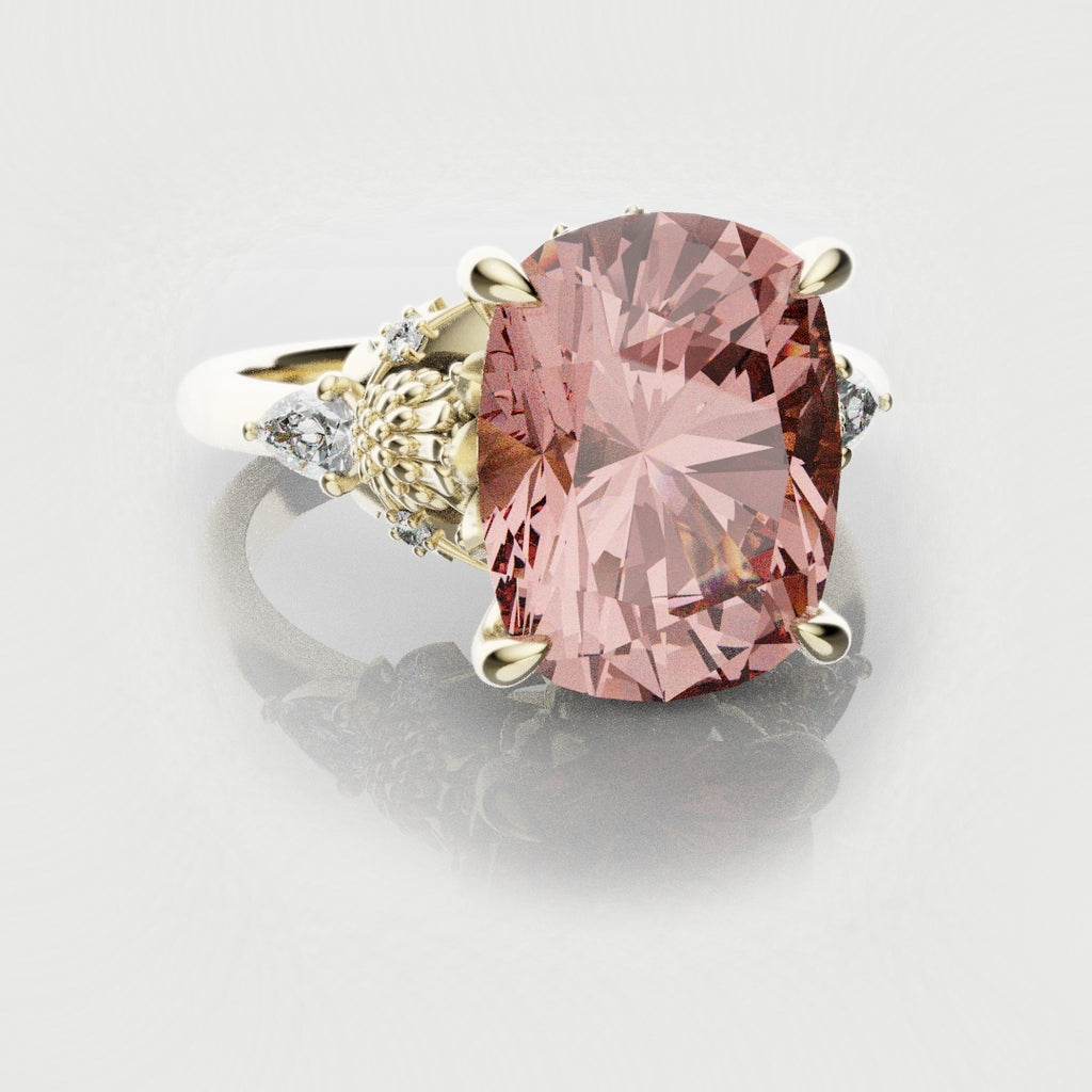 cushion cut padparascha sapphire engagement ring