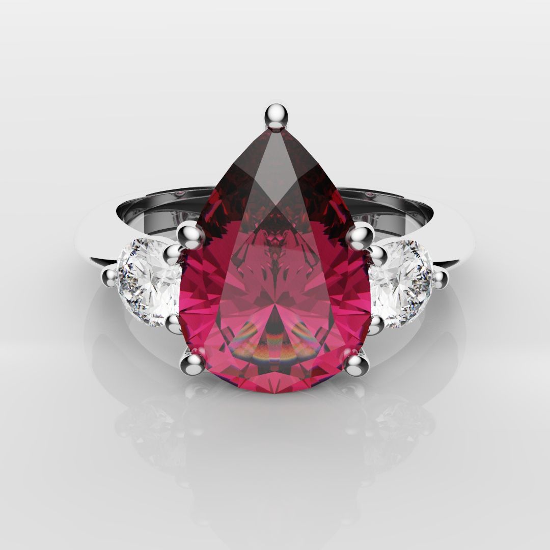 Pear Ruby Trilogy Engagement Ring