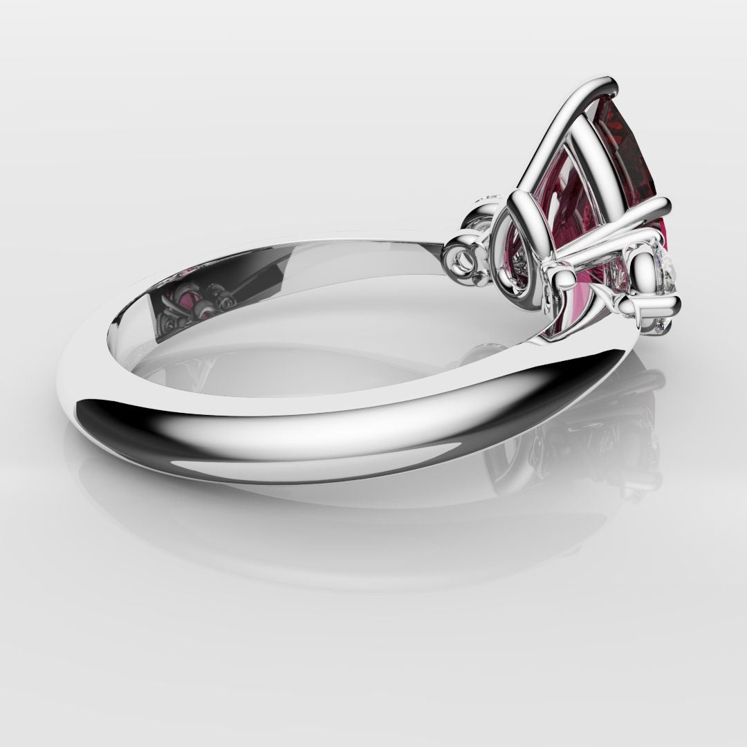 Pear Ruby Trilogy Engagement Ring