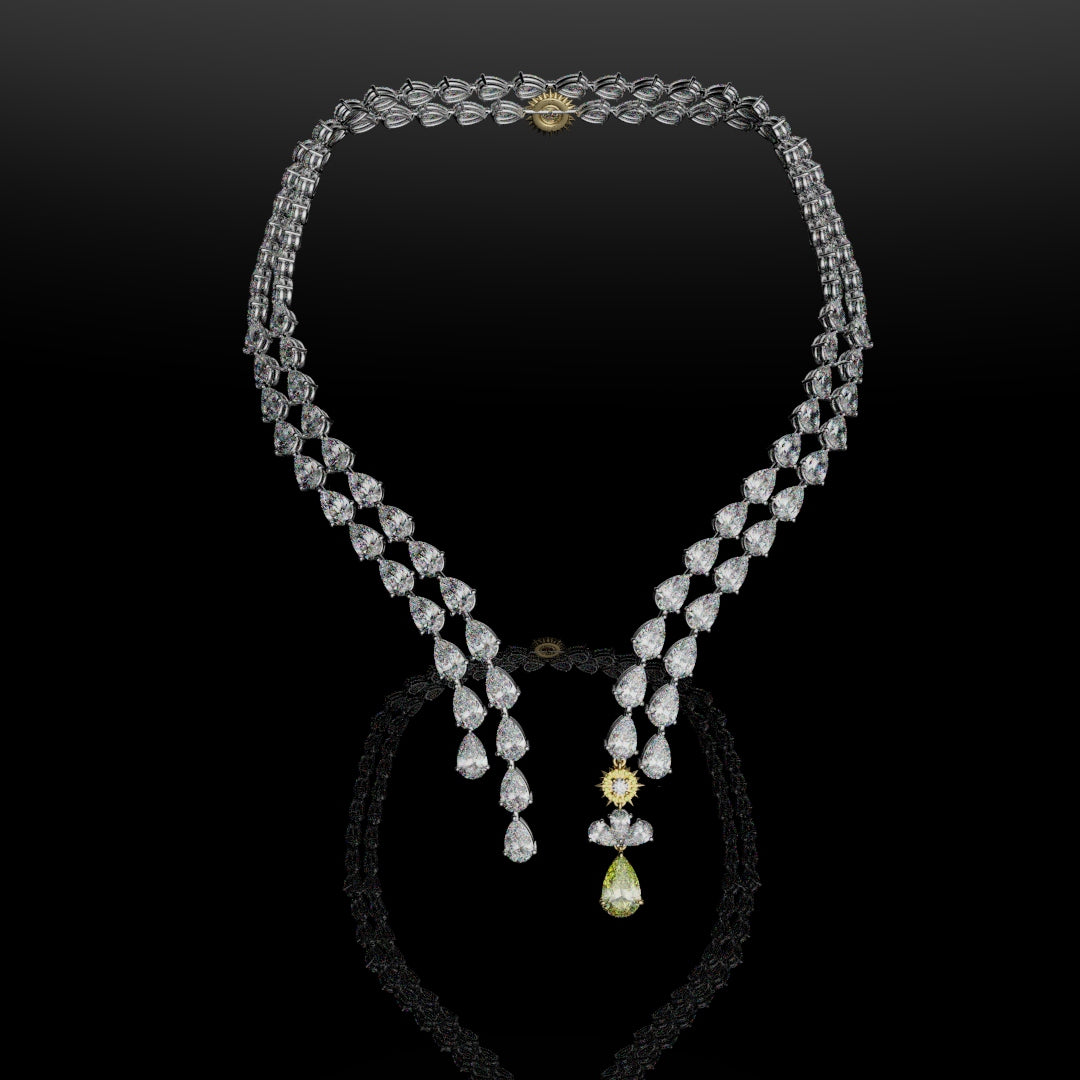 Bespoke High Jewellery Sun and Moon Necklace - White gold and Yellow Gold