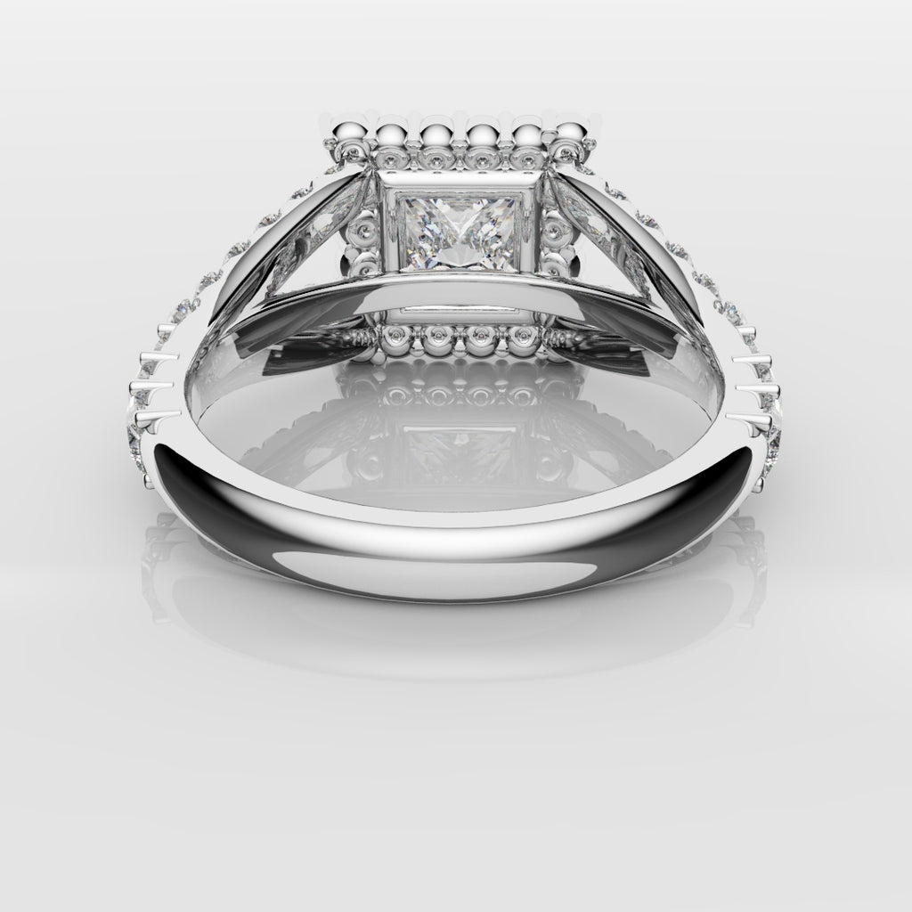Princess Cut Split Shank Halo Engagement Ring