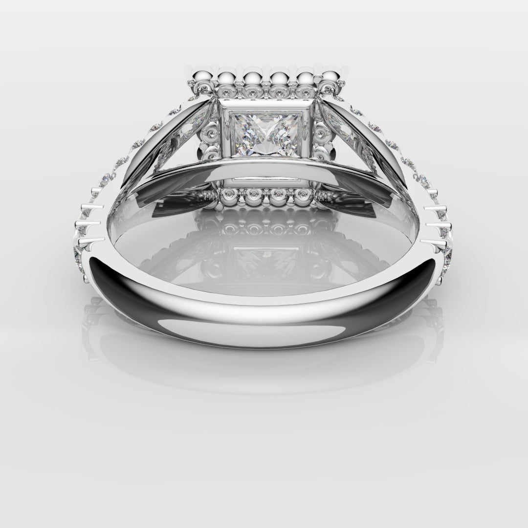 Princess Cut Split Shank Halo Engagement Ring