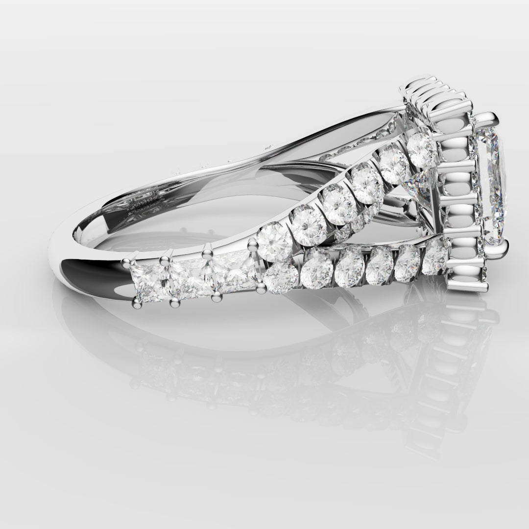 Princess Cut Split Shank Halo Engagement Ring