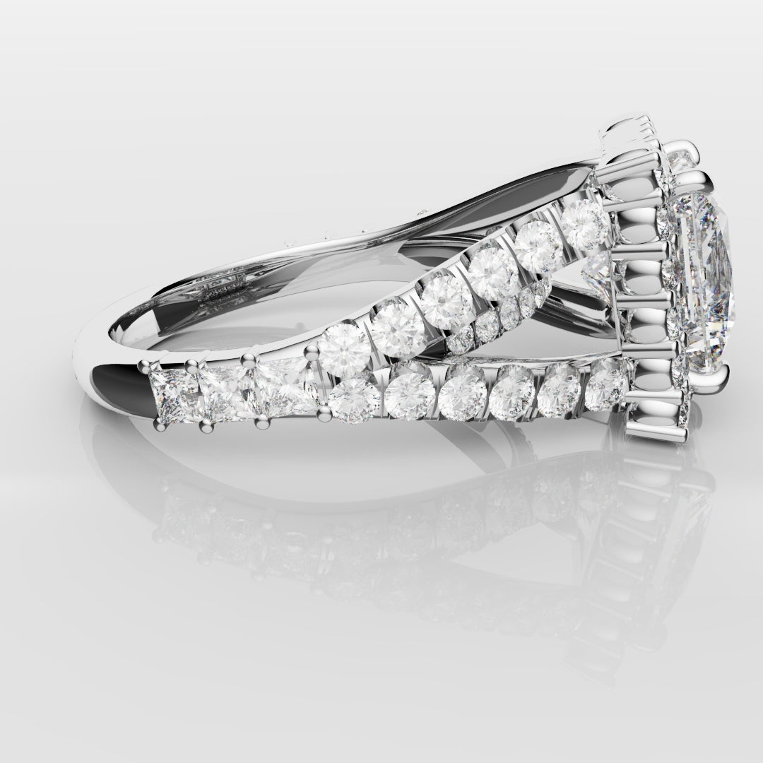 Princess Cut Split Shank Halo Engagement Ring