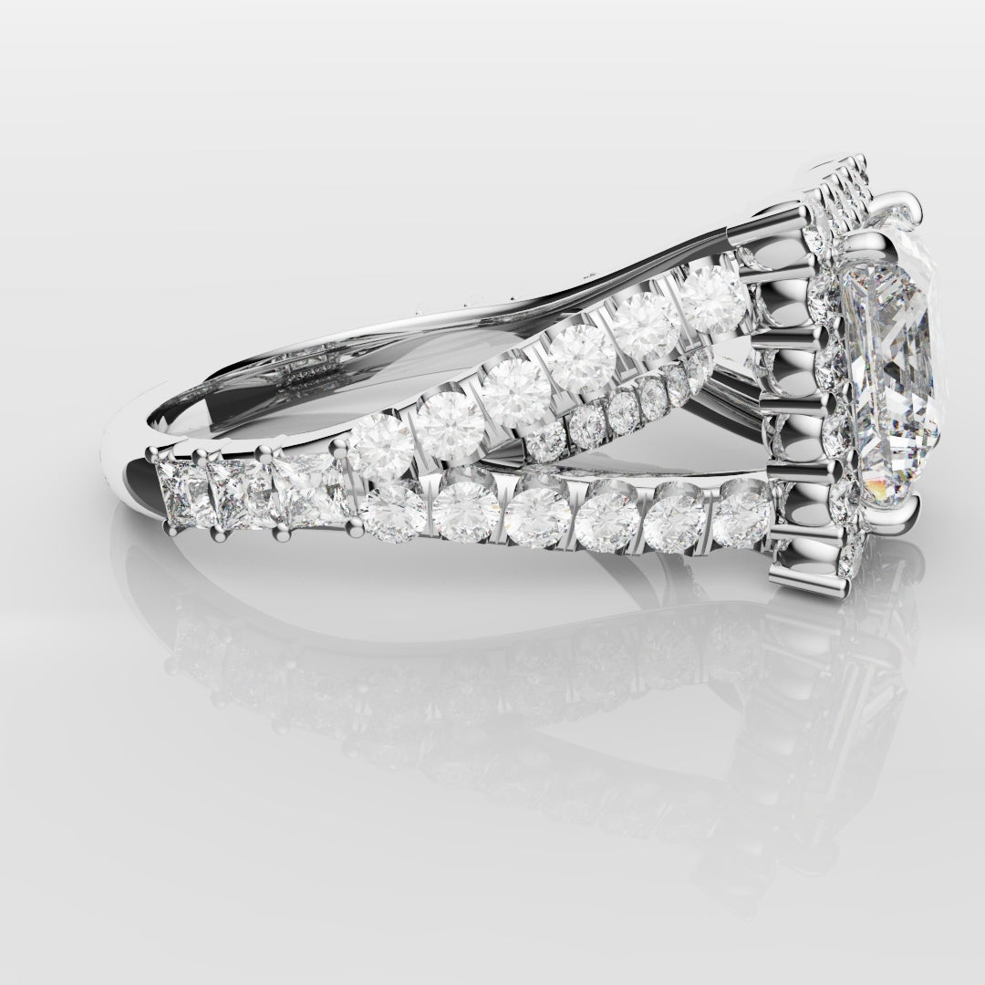 Princess Cut Split Shank Halo Engagement Ring