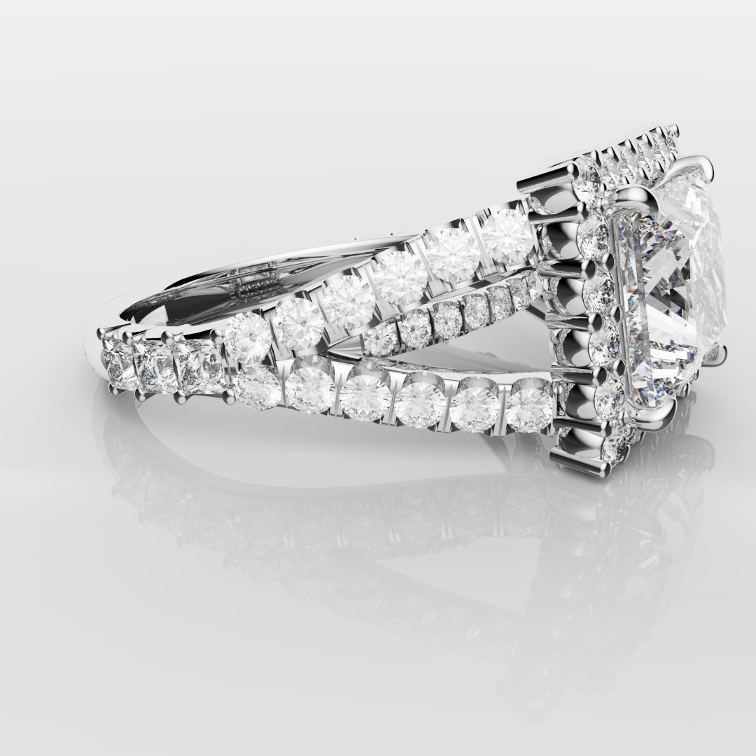 Princess Cut Split Shank Halo Engagement Ring