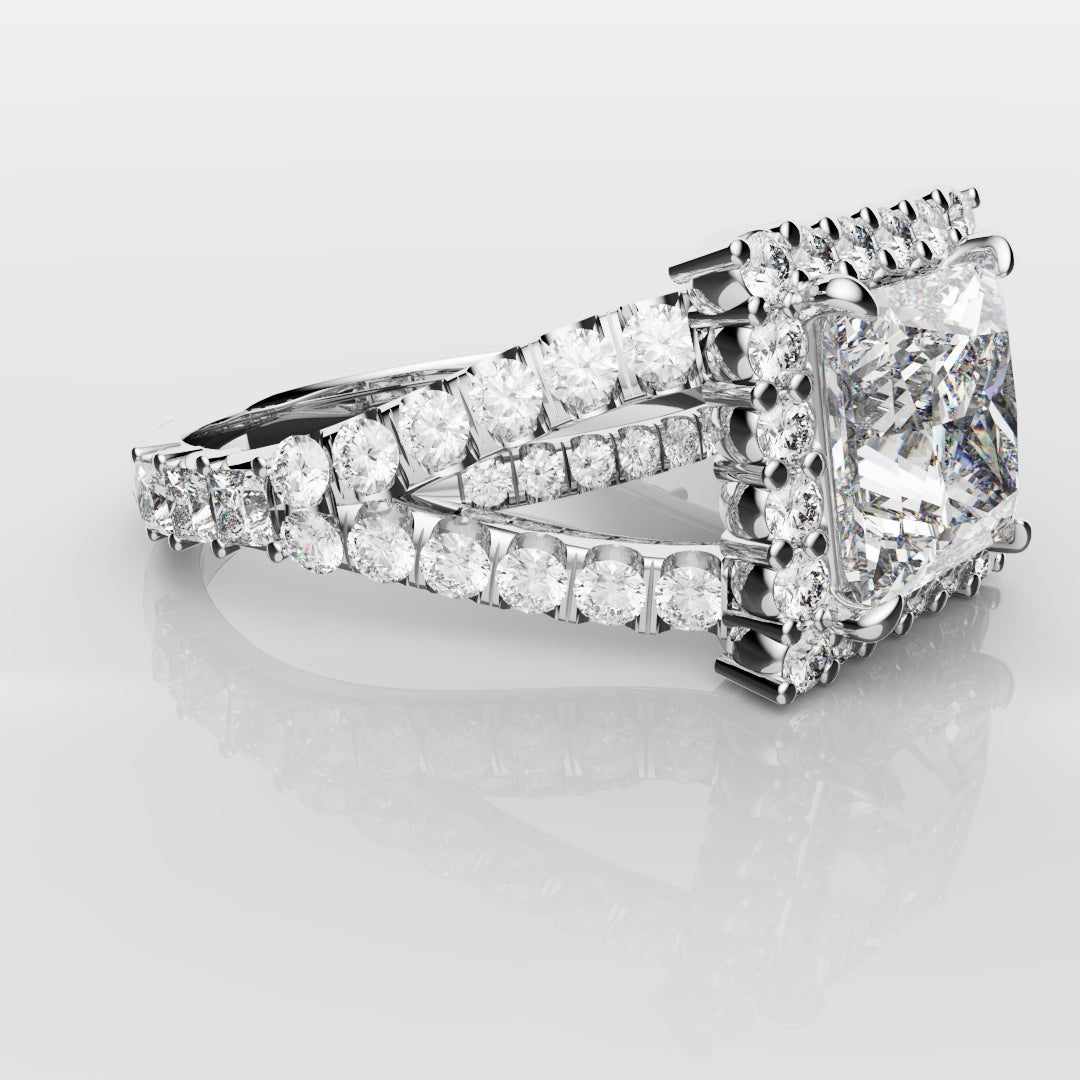 Princess Cut Split Shank Halo Engagement Ring
