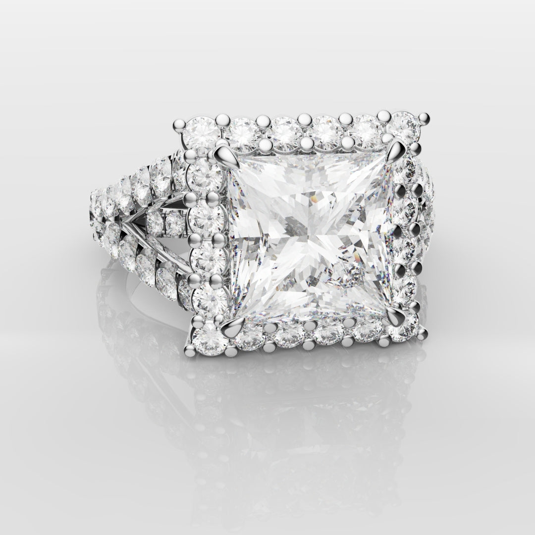 Princess Cut Split Shank Halo Engagement Ring