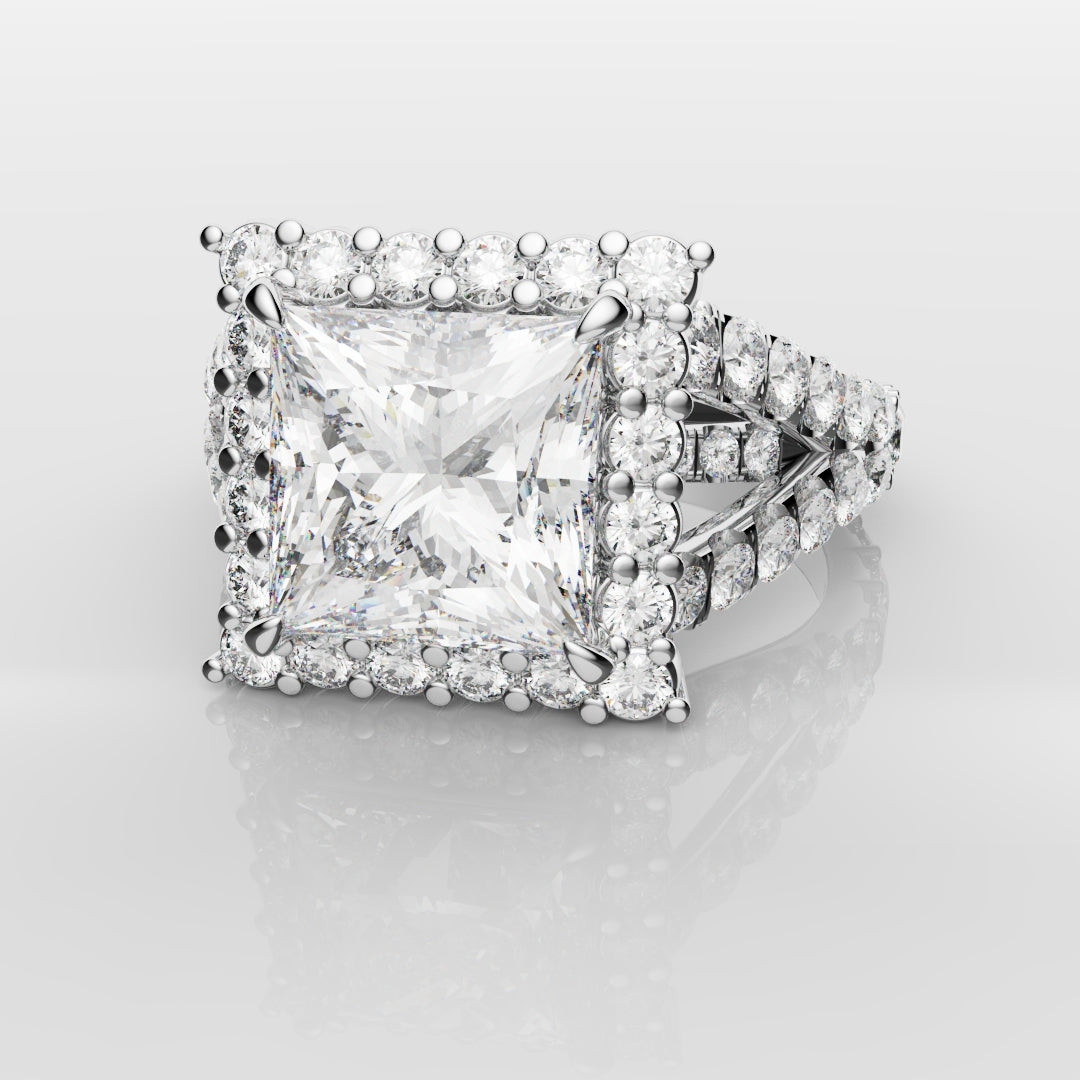Princess Cut Split Shank Halo Engagement Ring