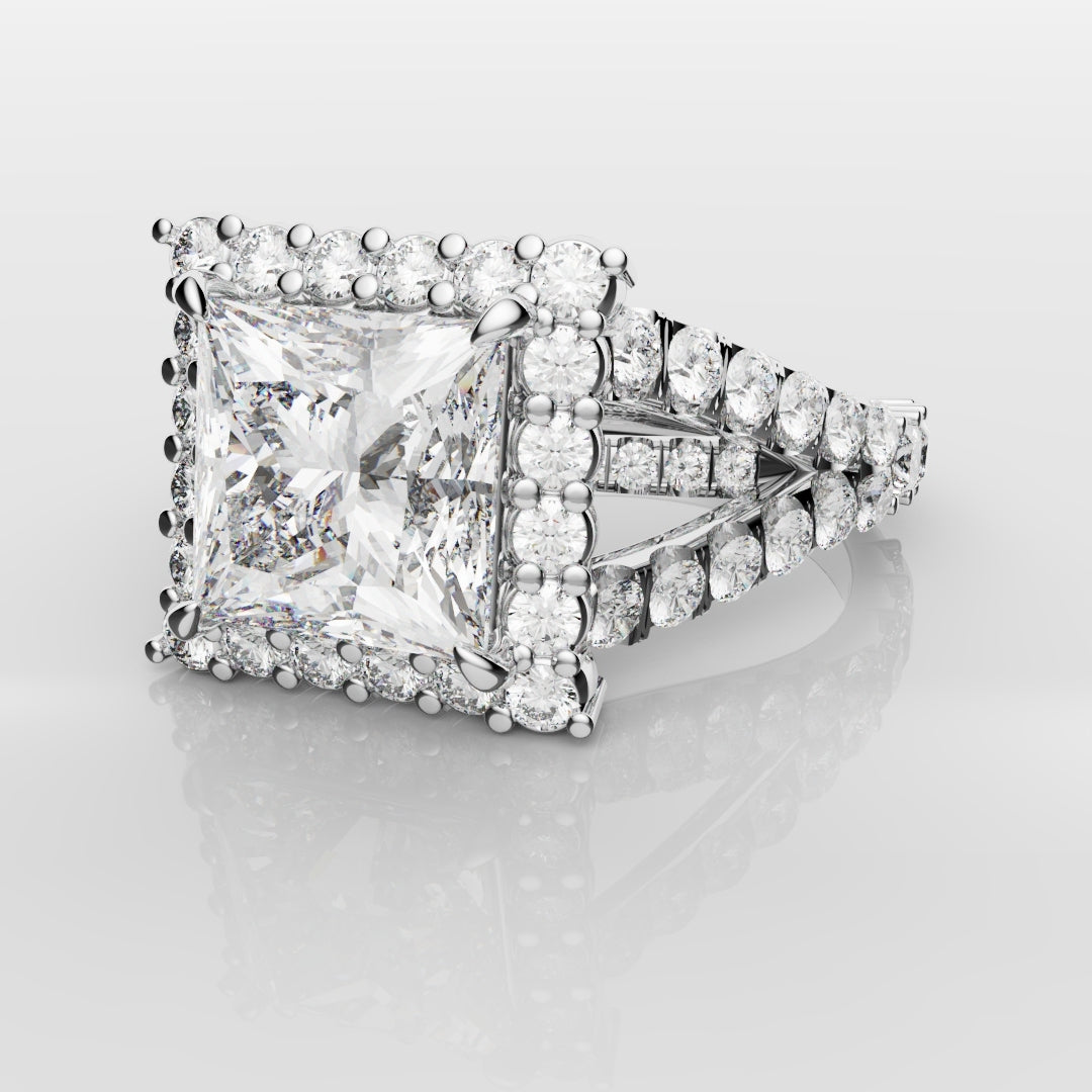 Princess Cut Split Shank Halo Engagement Ring
