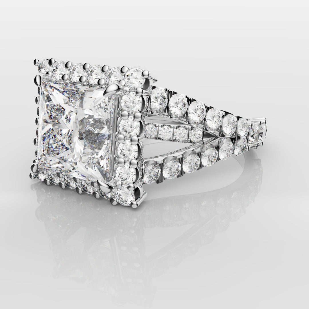 Princess Cut Split Shank Halo Engagement Ring