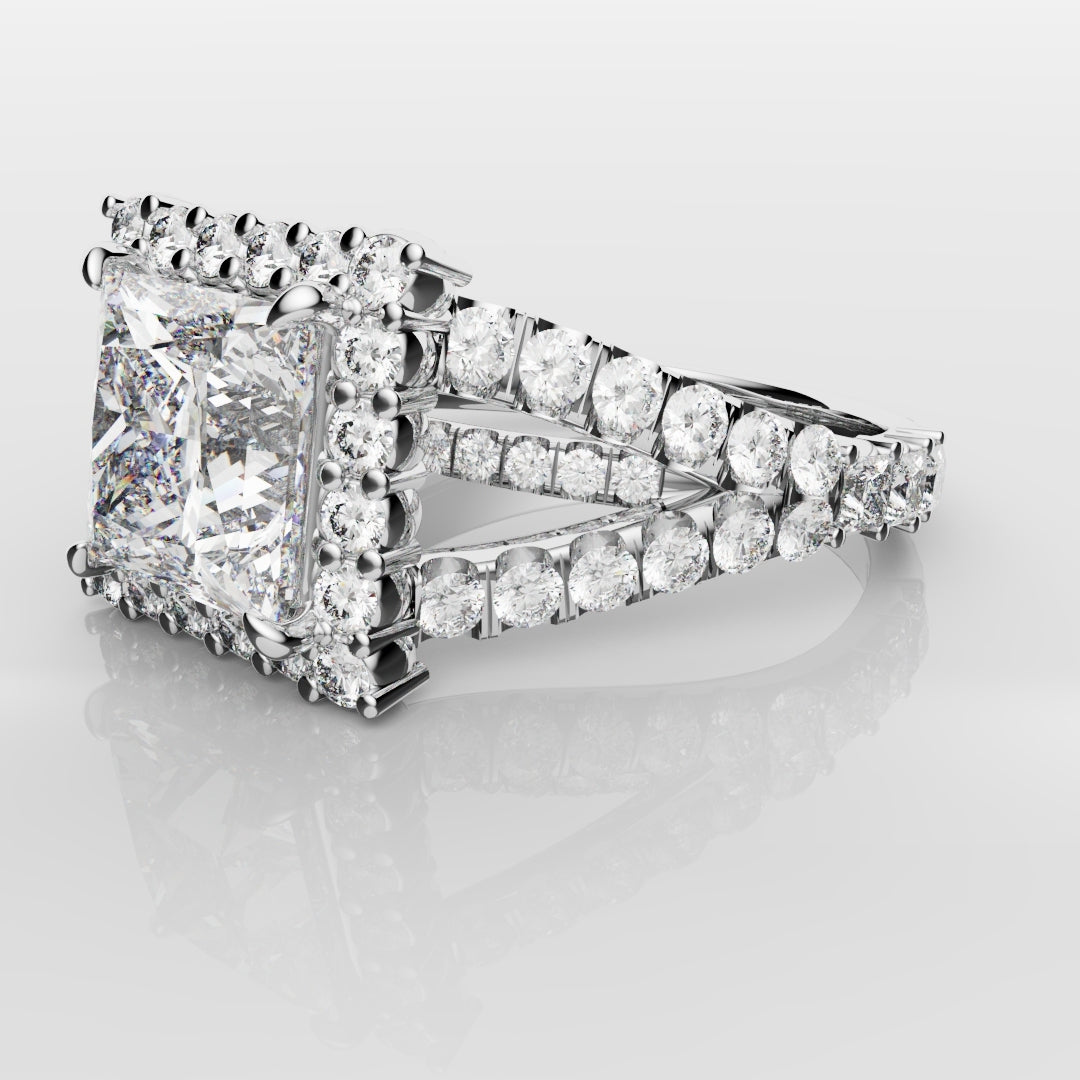 Princess Cut Split Shank Halo Engagement Ring