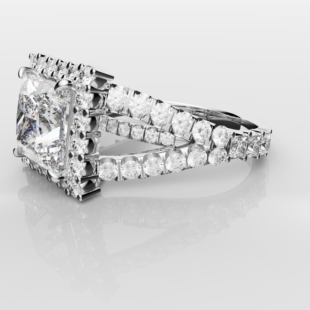 Princess Cut Split Shank Halo Engagement Ring