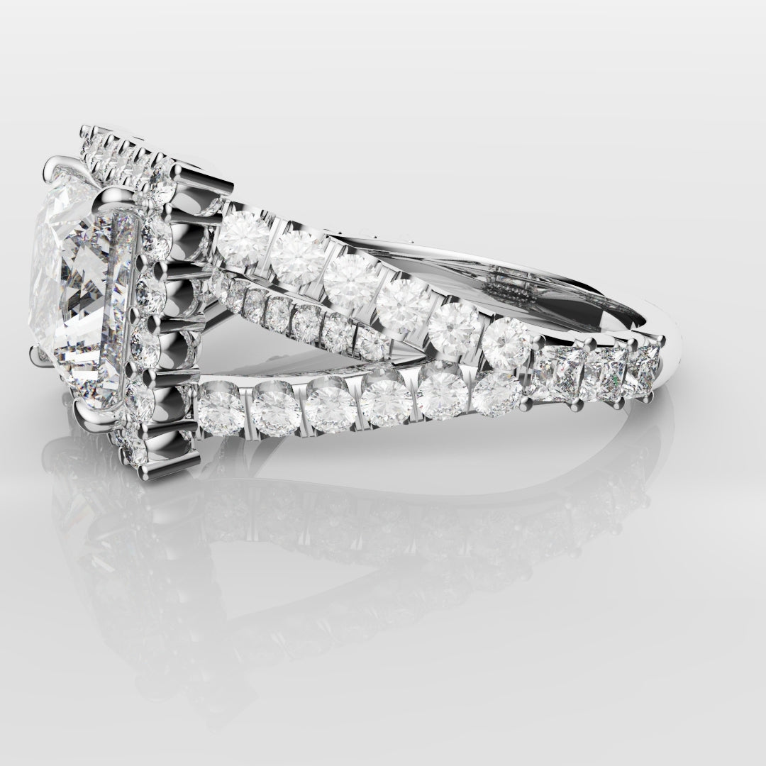 Princess Cut Split Shank Halo Engagement Ring
