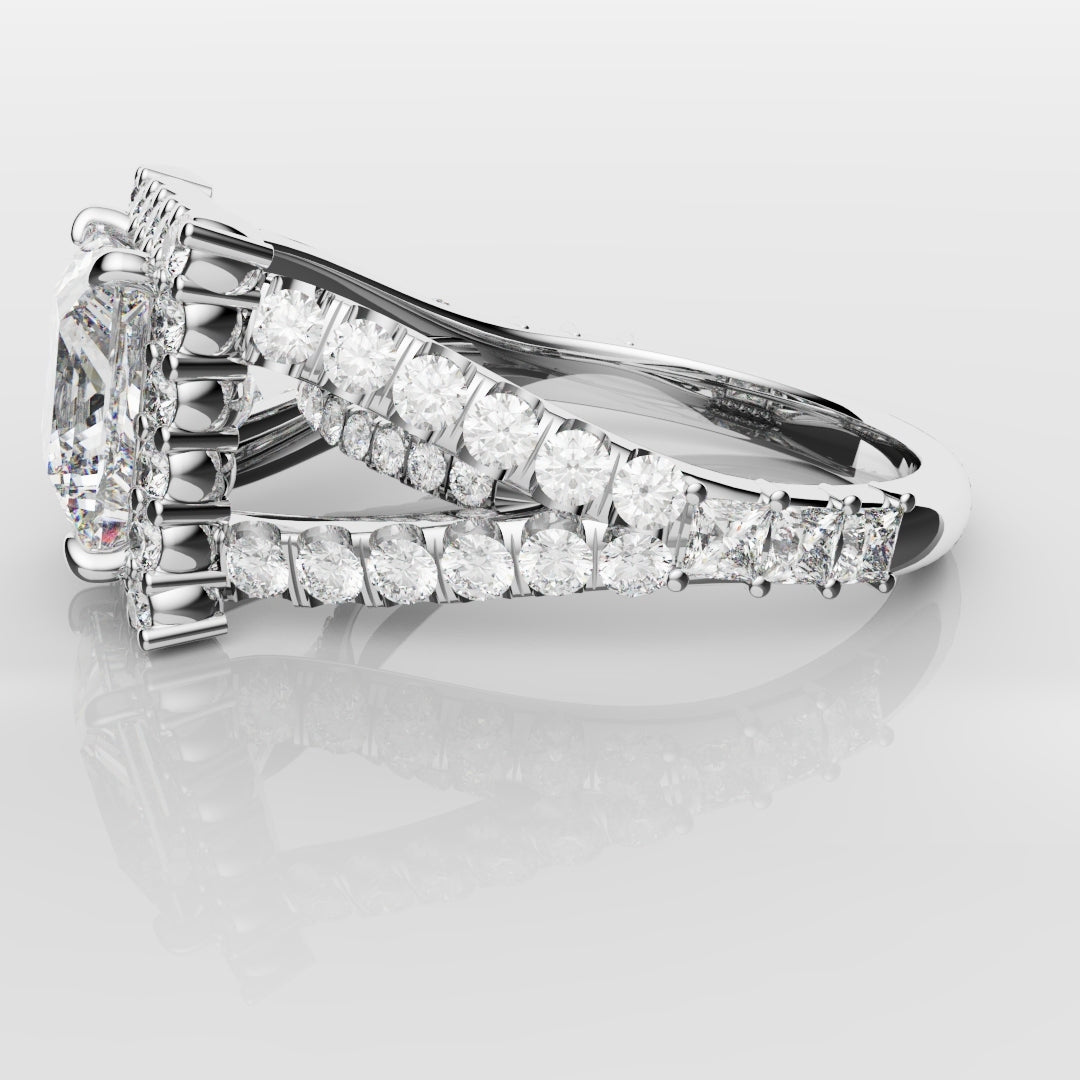 Princess Cut Split Shank Halo Engagement Ring