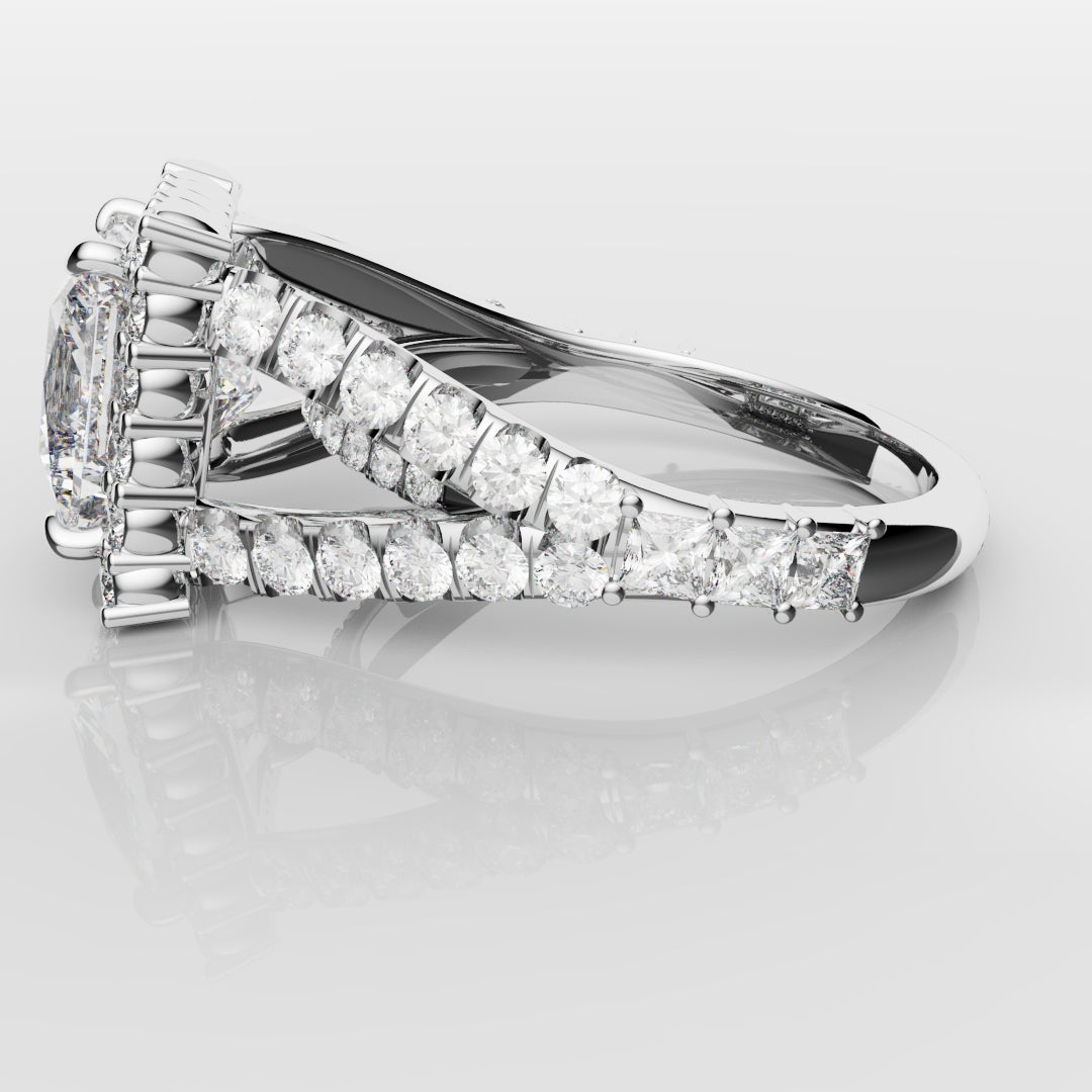Princess Cut Split Shank Halo Engagement Ring