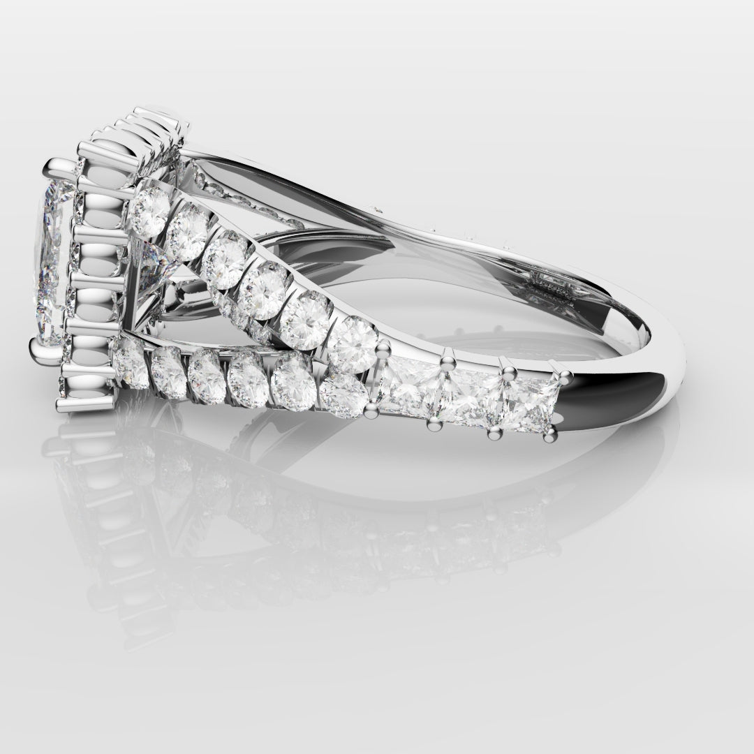 Princess Cut Split Shank Halo Engagement Ring