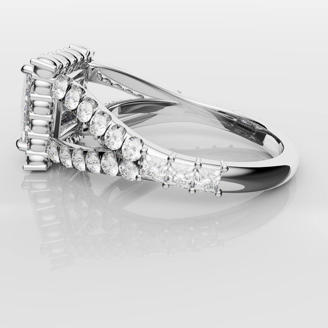 Princess Cut Split Shank Halo Engagement Ring
