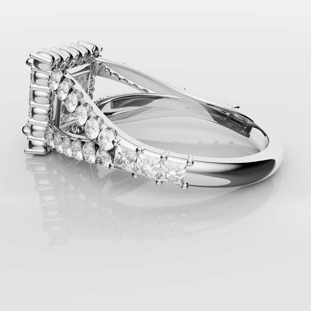 Princess Cut Split Shank Halo Engagement Ring