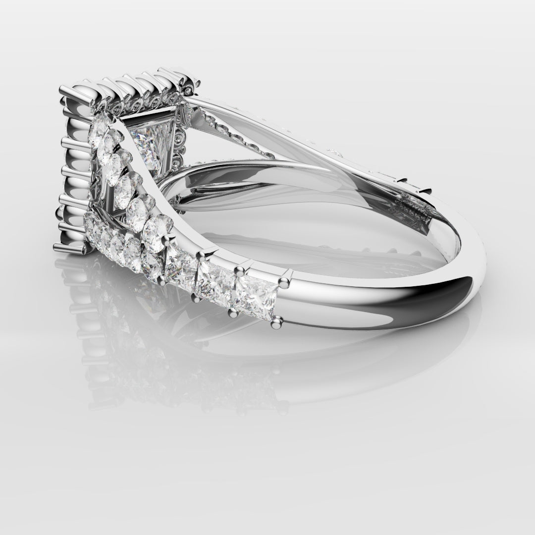 Princess Cut Split Shank Halo Engagement Ring