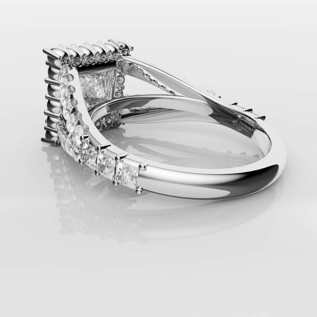 Princess Cut Split Shank Halo Engagement Ring