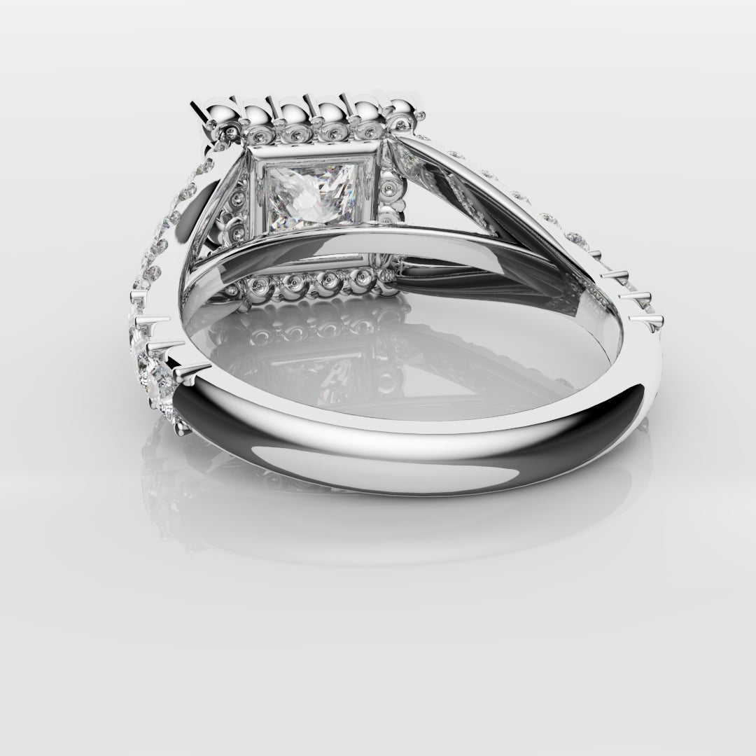 Princess Cut Split Shank Halo Engagement Ring
