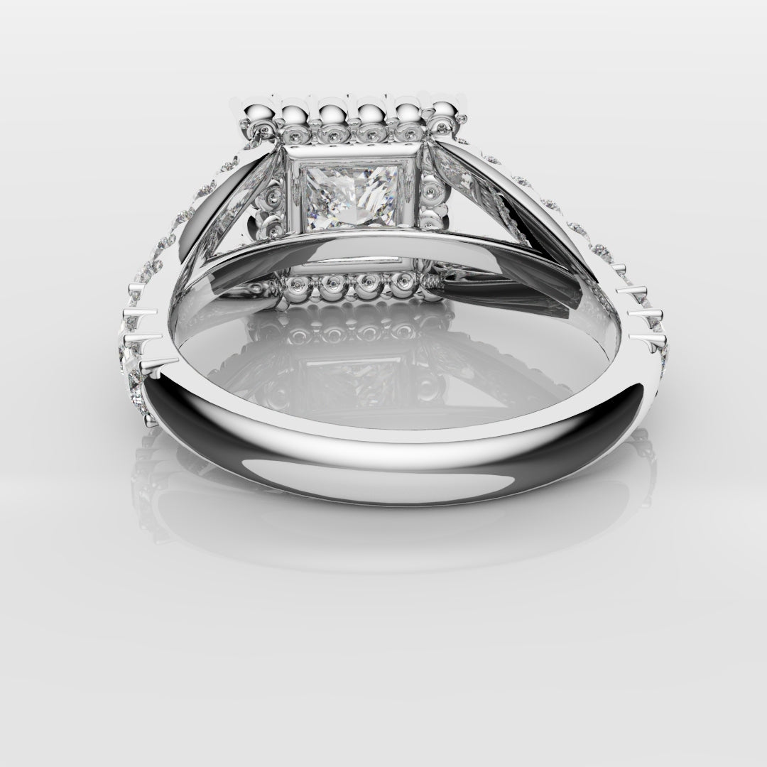 Princess Cut Split Shank Halo Engagement Ring