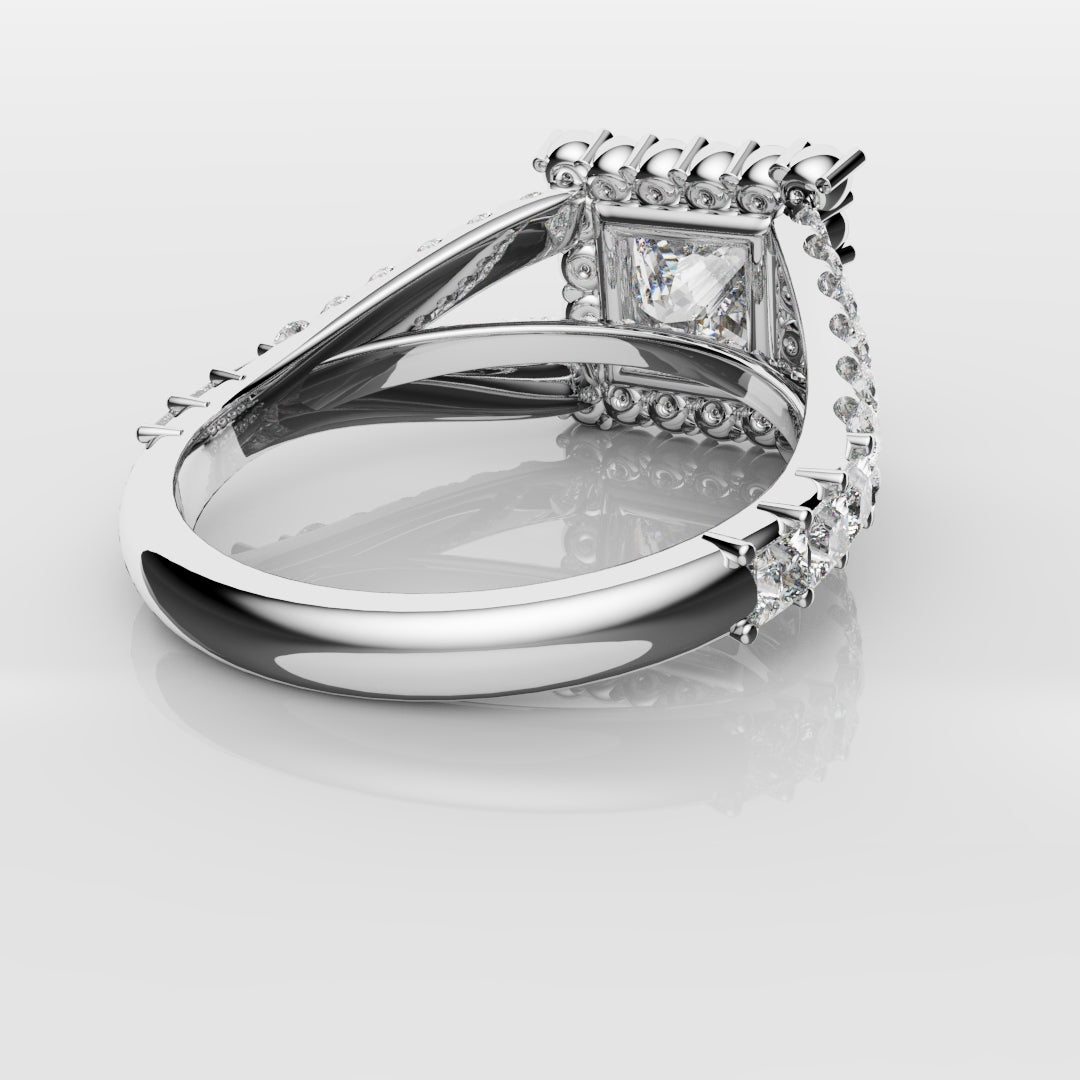 Princess Cut Split Shank Halo Engagement Ring
