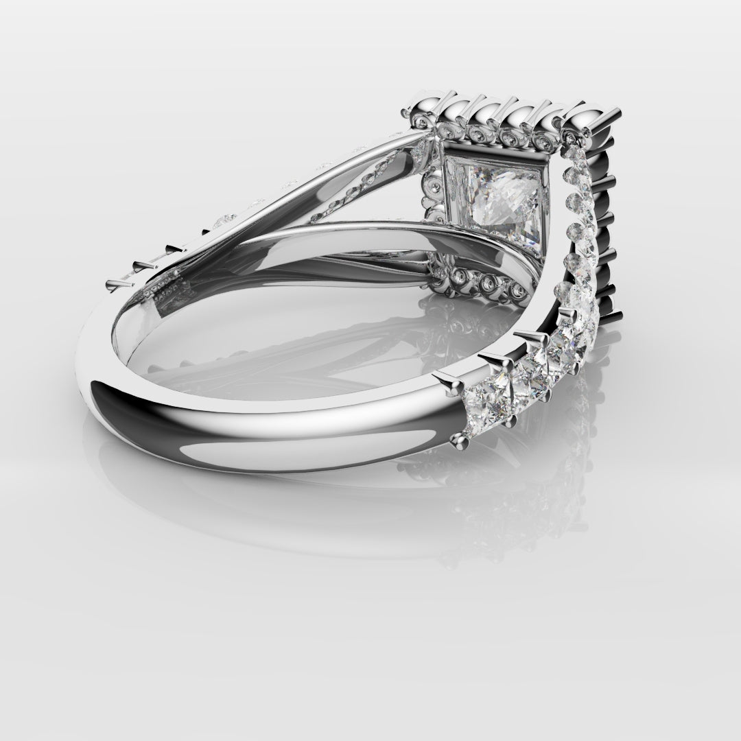 Princess Cut Split Shank Halo Engagement Ring