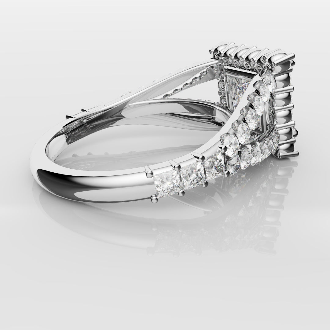 Princess Cut Split Shank Halo Engagement Ring