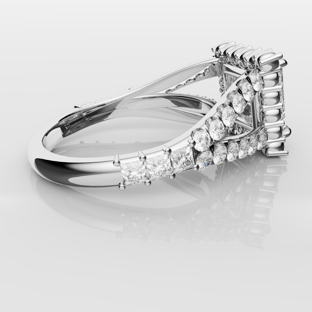 Princess Cut Split Shank Halo Engagement Ring