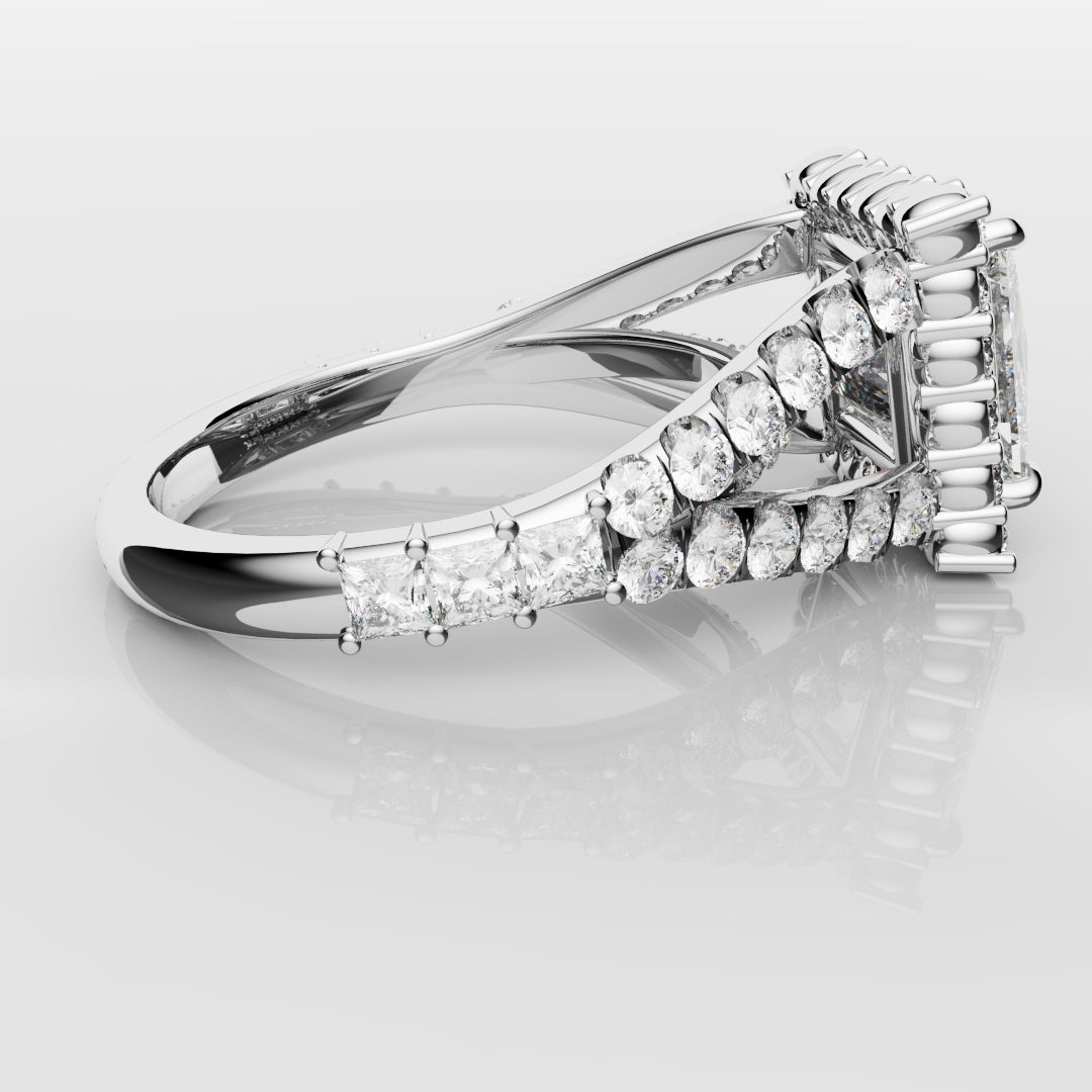 Princess Cut Split Shank Halo Engagement Ring