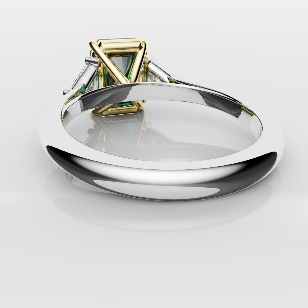Radiant Cut Teal Sapphire with Trilliant Shoulder Diamonds
