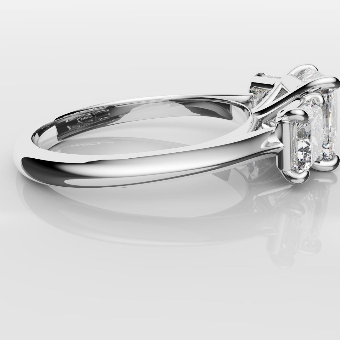 Square Radiant Cut Diamond Trilogy Engagement Ring