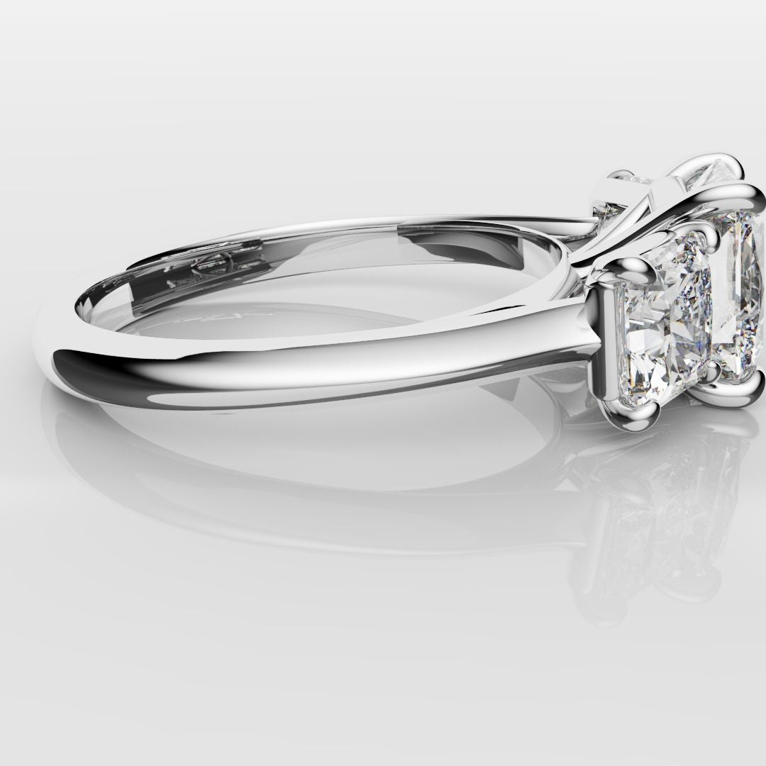 Square Radiant Cut Diamond Trilogy Engagement Ring