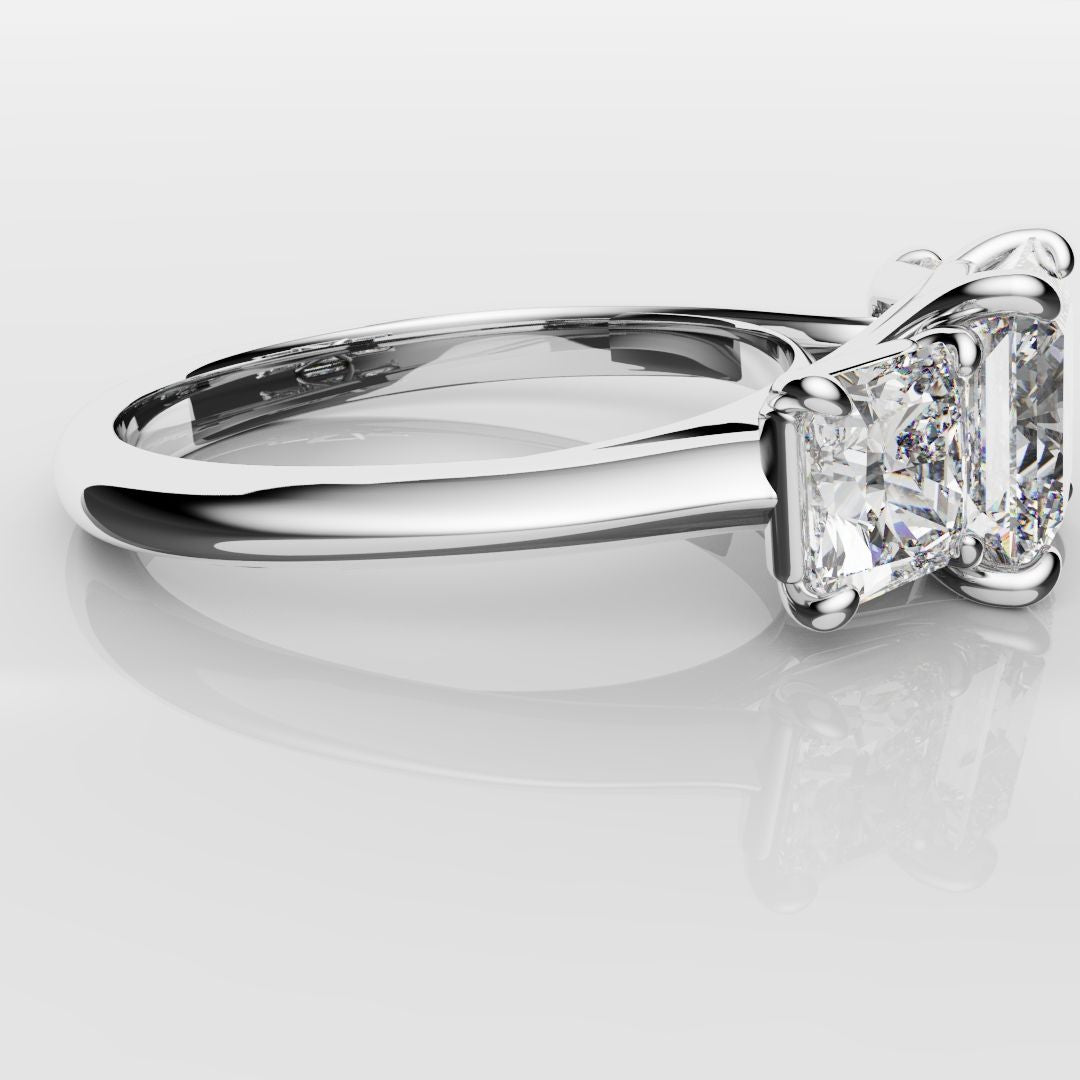 Square Radiant Cut Diamond Trilogy Engagement Ring