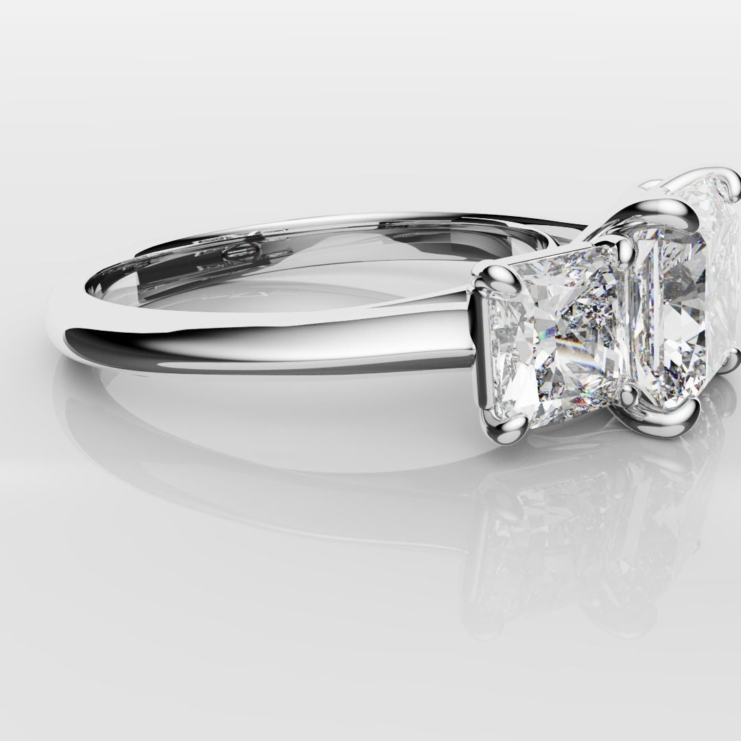 Square Radiant Cut Diamond Trilogy Engagement Ring