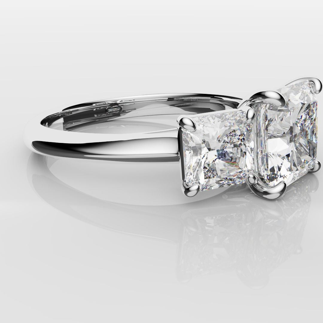 Square Radiant Cut Diamond Trilogy Engagement Ring