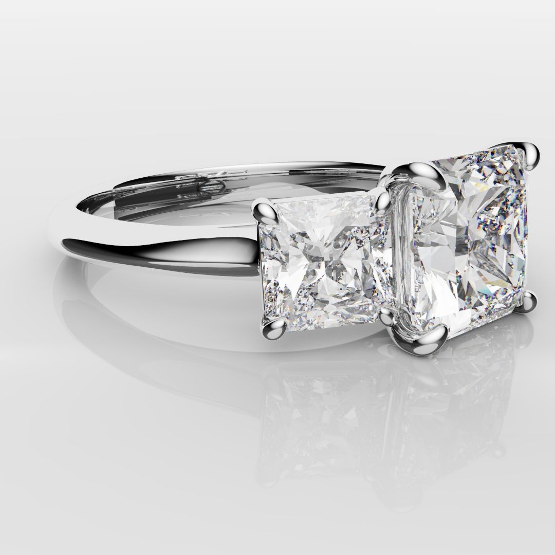 Square Radiant Cut Diamond Trilogy Engagement Ring