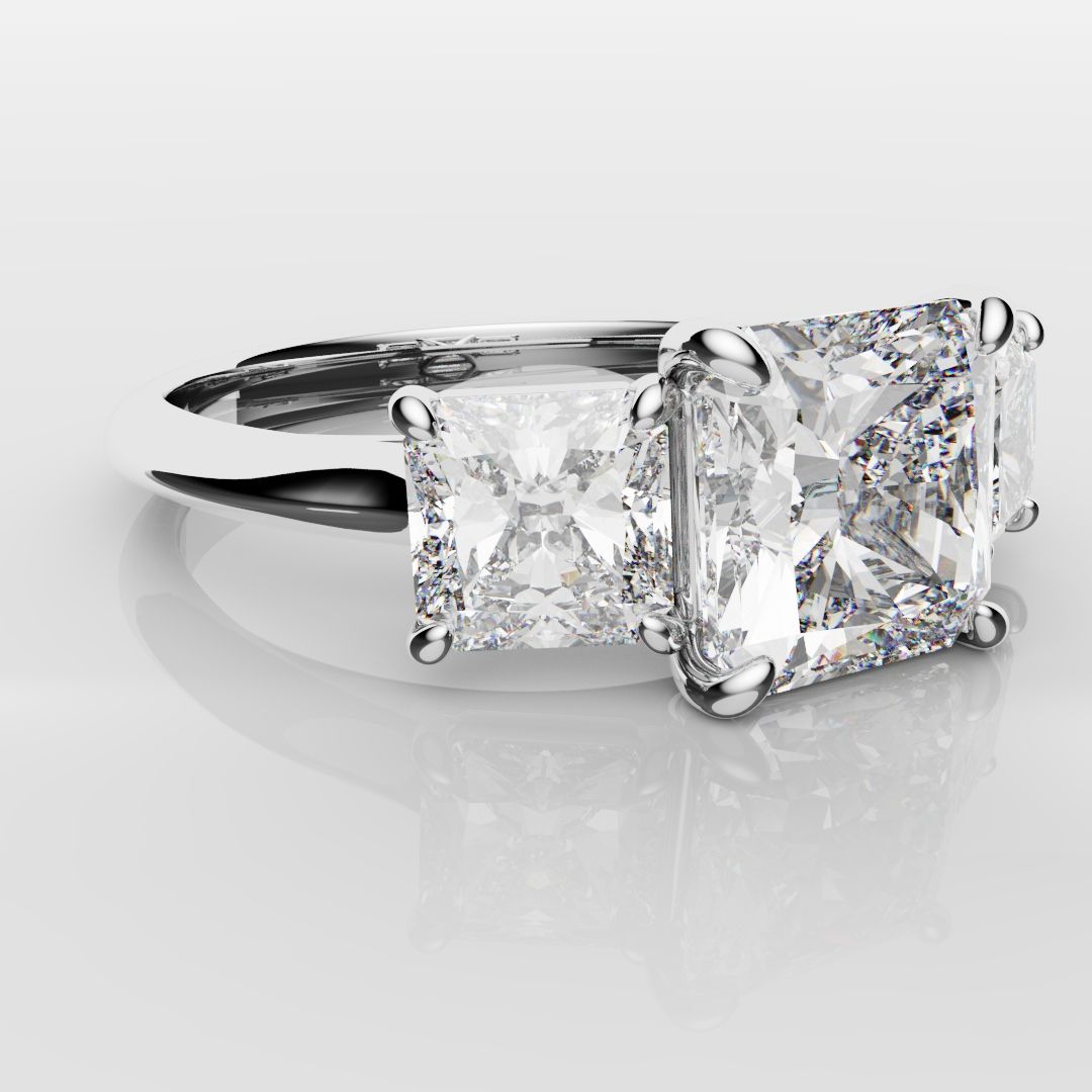 Square Radiant Cut Diamond Trilogy Engagement Ring