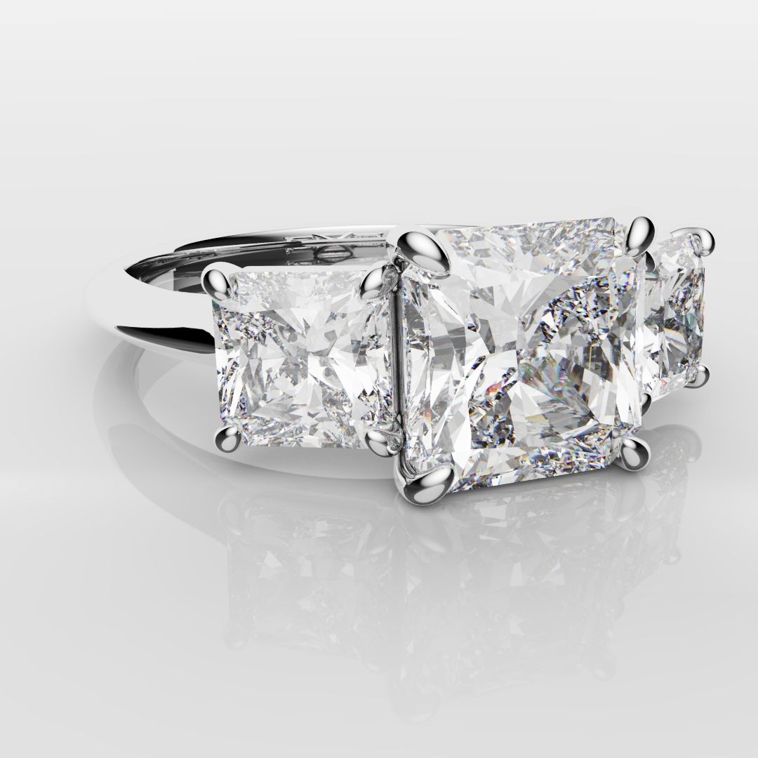 Square Radiant Cut Diamond Trilogy Engagement Ring