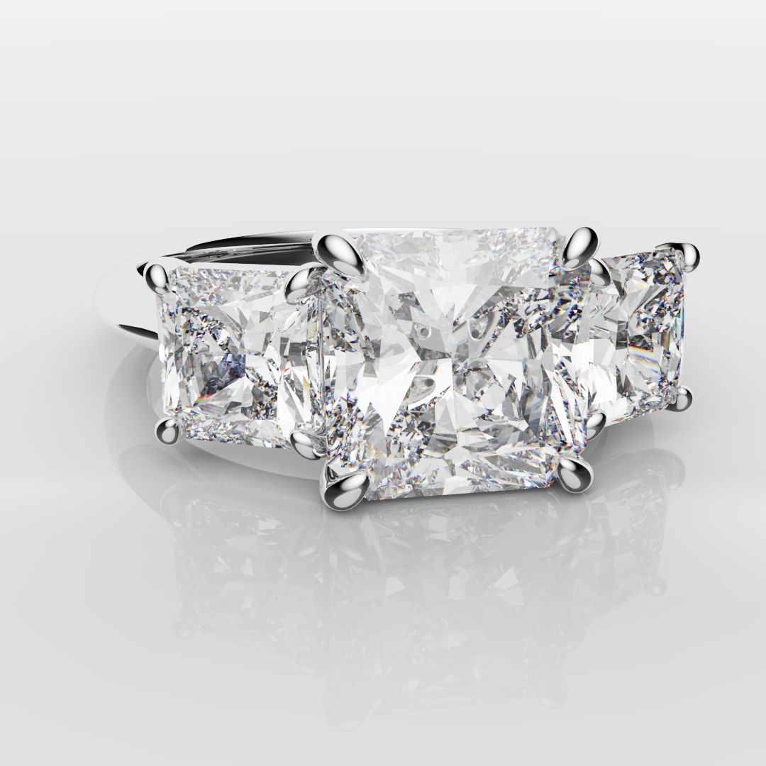 Square Radiant Cut Diamond Trilogy Engagement Ring