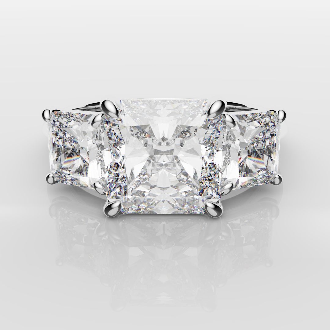 Square Radiant Cut Diamond Trilogy Engagement Ring